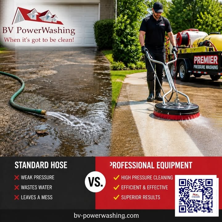Professional power washing equipment prepared for responsible commercial cleaning