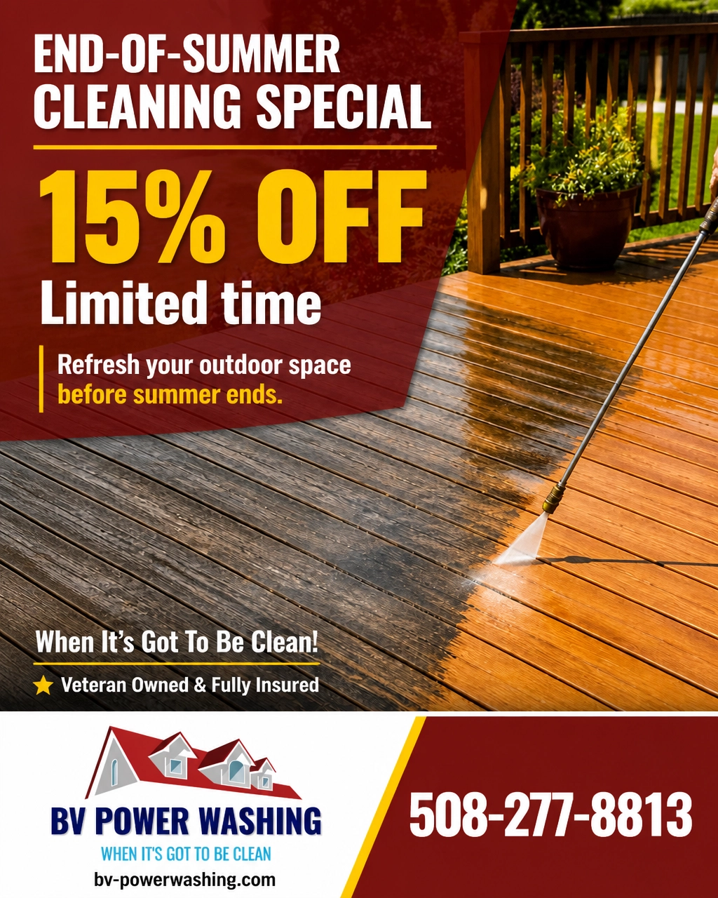 End-of-summer cleaning special graphic for deck cleaning